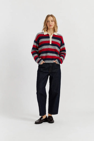 Multi Brushed Merino Stripe Polo Top