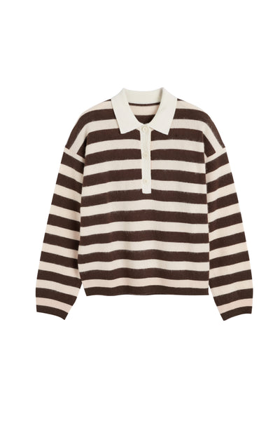 Pink-Chocolate Merino Stripe Polo Top
