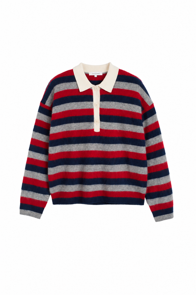 Multi Brushed Merino Stripe Polo Top