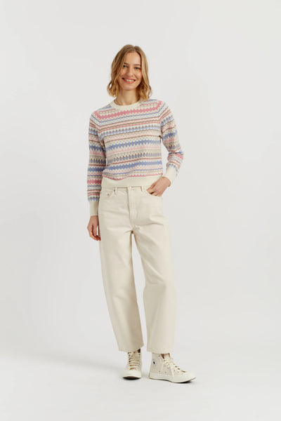 Cream Wool-Cashmere Fair Isle Sweater
