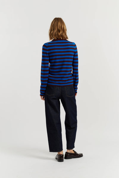 Cobalt Wool-Cashmere Stripe Collared Sweater