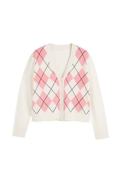 Salmon Wool-Cashmere Diamond Cardigan