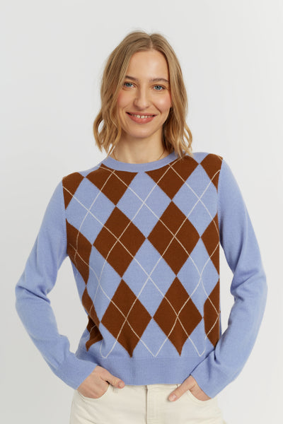 Baby-Blue Wool-Cashmere Diamond Sweater
