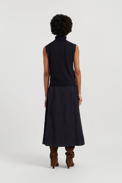 Navy Cotton A-Line Skirt