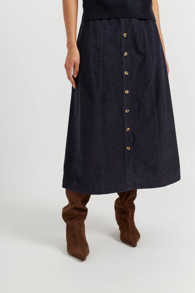 Navy Cotton A-Line Skirt