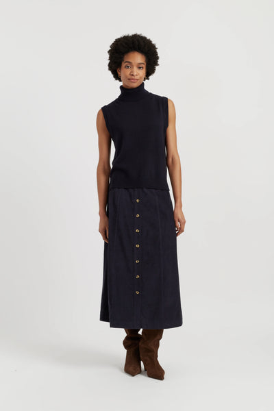 Navy Cotton A-Line Skirt
