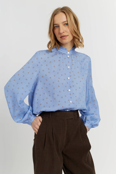 Baby-Blue Cotton Star Print Shirt