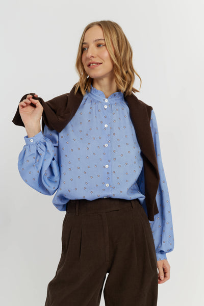 Baby-Blue Cotton Star Print Shirt