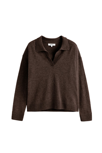 Chocolate Wool-Cashmere Collared Sweater