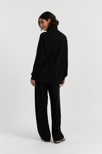 Black Wool-Cashmere Relaxed Rollneck Sweater