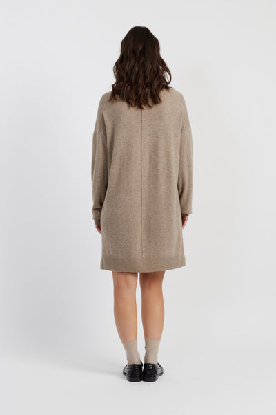 Warm-Oatmeal Wool-Cashmere Mini Rollneck Dress
