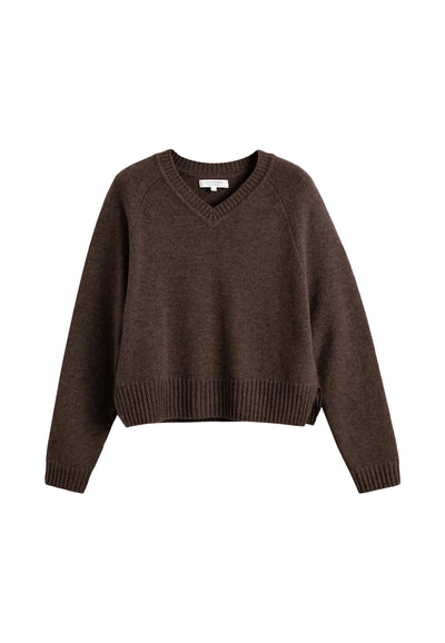 Chocolate Wool-Cashmere V-neck Sweater