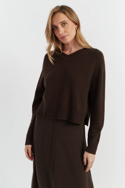 Chocolate Wool-Cashmere V-neck Sweater