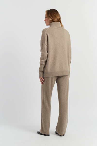 Warm-Oatmeal Pure Cashmere Wide-Leg Pants