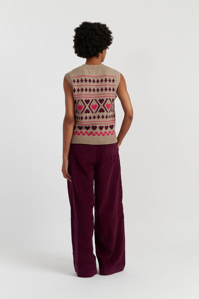 Warm-Oatmeal Wool-Cashmere Hearts and Diamonds Tank