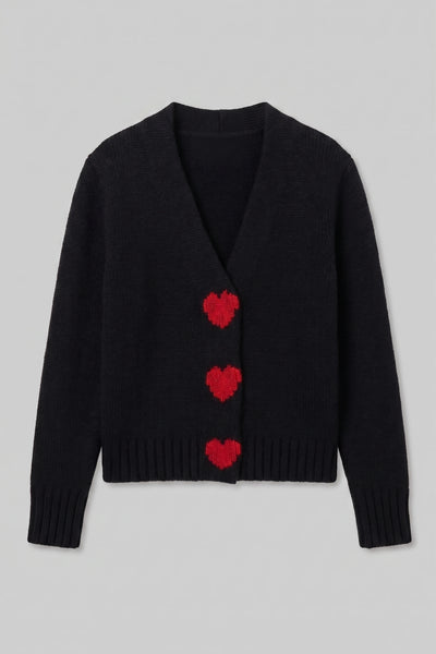 Black-Melange Merino Heart Cardigan