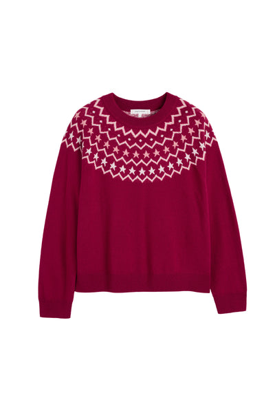 Cherry Wool-Cashmere Fair Isle Sweater