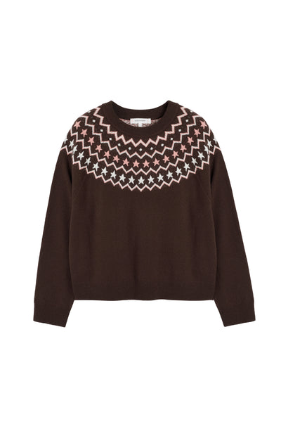 Chocolate Wool-Cashmere Fair Isle Sweater