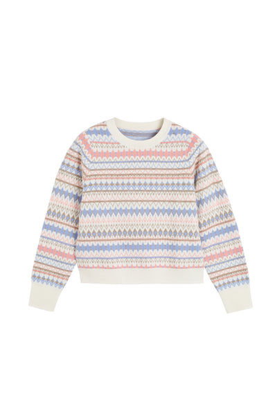 Cream Wool-Cashmere Fair Isle Sweater
