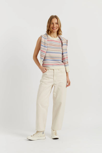 Cream Wool-Cashmere Fair Isle V-neck Tank