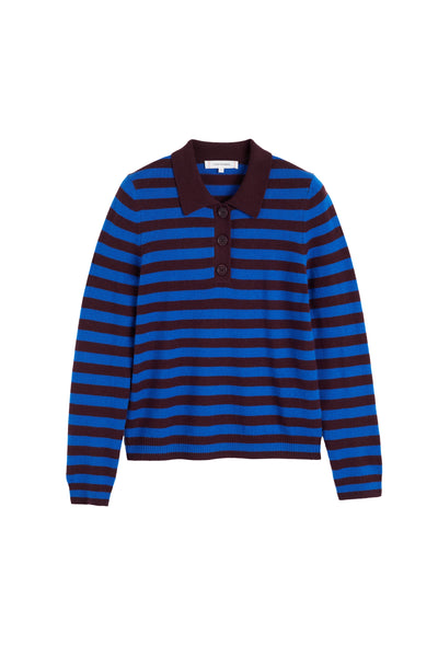 Cobalt Wool-Cashmere Stripe Collared Sweater