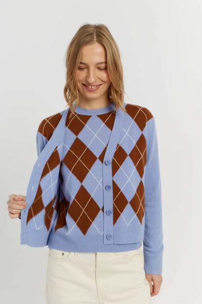 Baby-Blue Wool-Cashmere Diamond Cardigan