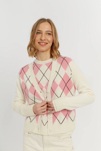 Salmon Wool-Cashmere Diamond Cardigan