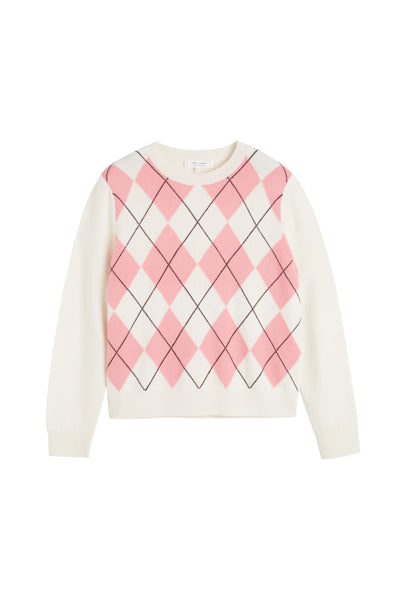 Salmon Wool-Cashmere Diamond Sweater