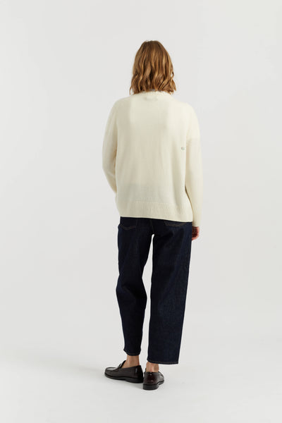 Cream Wool-Cashmere Snoopy Embroidered Cardigan