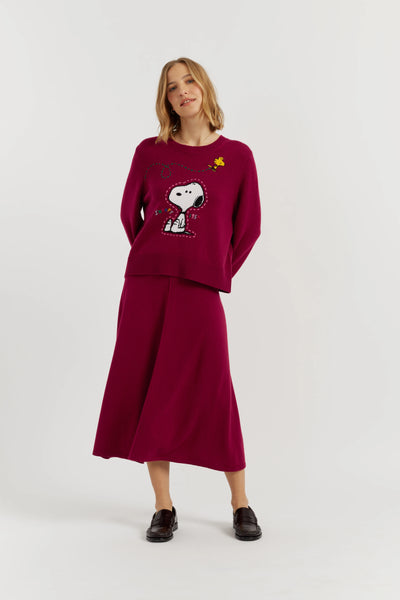 Cherry Wool-Cashmere Snoopy Embroidered Sweater