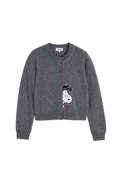Grey Wool-Cashmere Snoopy Peep Cardigan