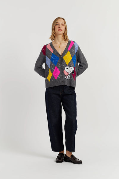 Multi Wool-Cashmere Snoopy Argyle Cardigan