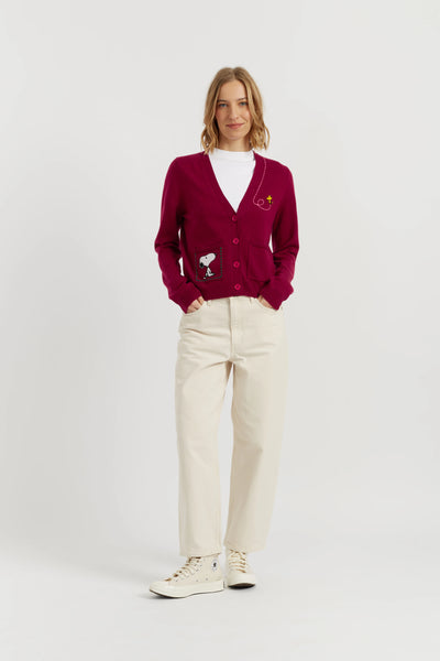 Cherry Wool-Cashmere Snoopy Pocket Cardigan