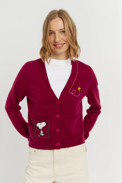 Cherry Wool-Cashmere Snoopy Pocket Cardigan