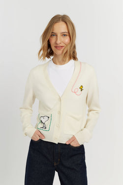 Cream Wool-Cashmere Snoopy Pocket Cardigan