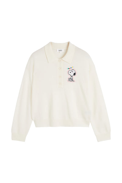 Cream Wool-Cashmere Snoopy Polo Sweater