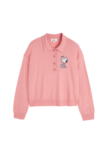 Salmon Wool-Cashmere Snoopy Polo Sweater