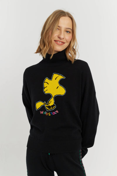 Black Wool-Cashmere Woodstock Roll Neck Sweater