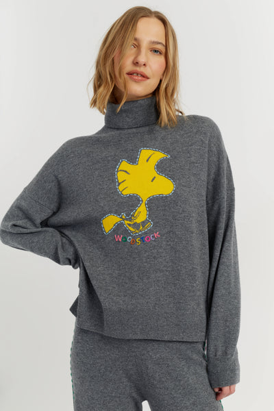 Grey Wool-Cashmere Woodstock Roll Neck Sweater