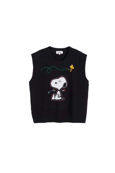 Black Wool-Cashmere Snoopy Tank