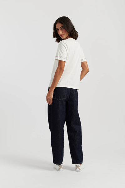 Cream Cotton Snoopy Embroidered T-Shirt