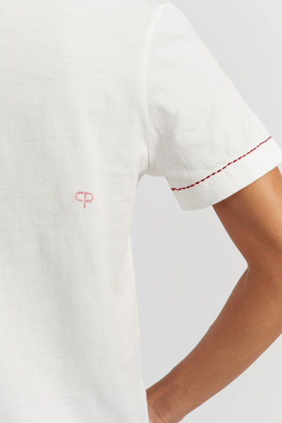Cream Cotton Snoopy Embroidered T-Shirt