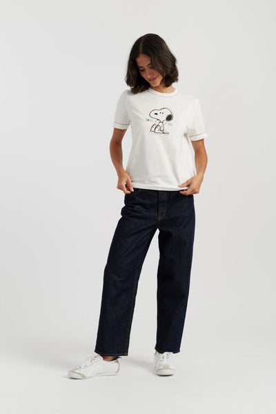 Cream Cotton Snoopy Embroidered T-Shirt