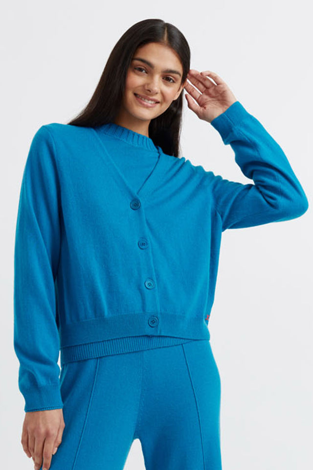Teal Wool-Cashmere Cropped Cardigan image 1