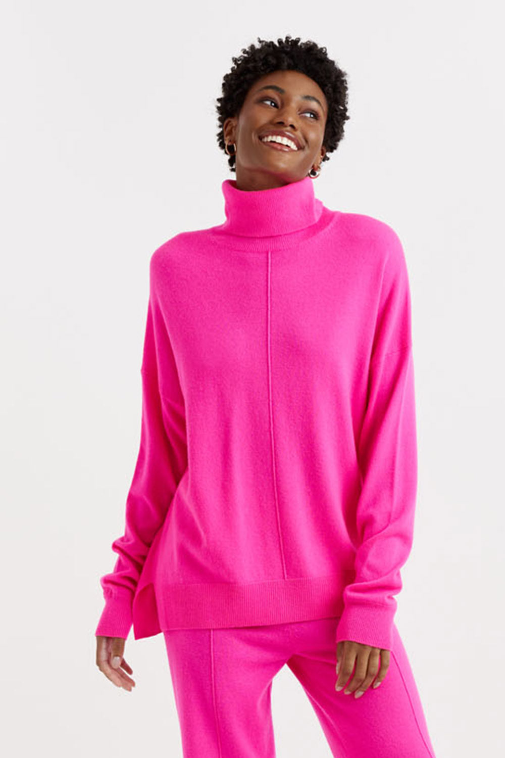 Fuchsia Wool-Cashmere Relaxed Rollneck Sweater – Chinti & Parker UK