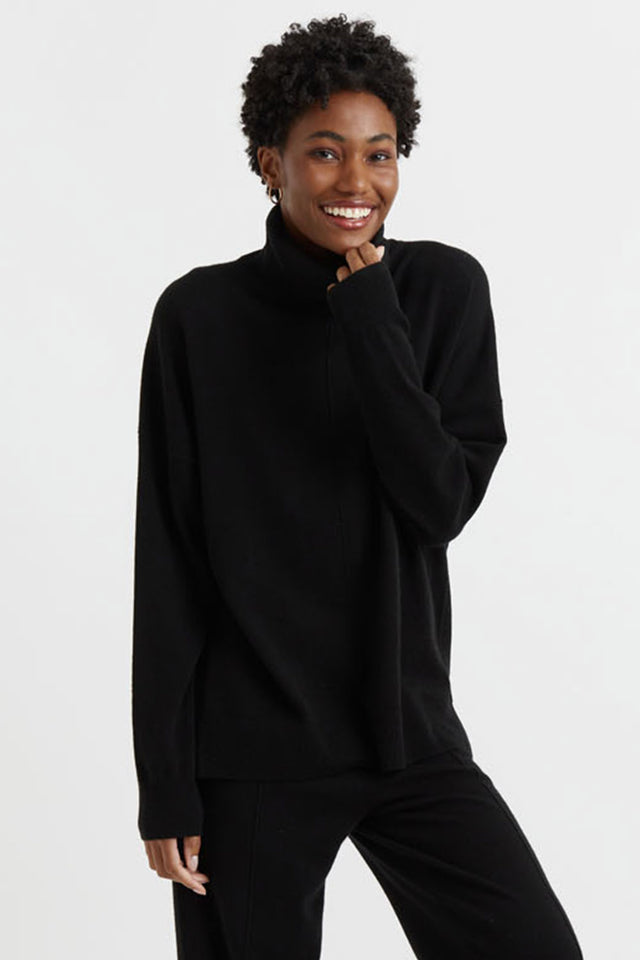 Black Wool-Cashmere Relaxed Rollneck Sweater image 1