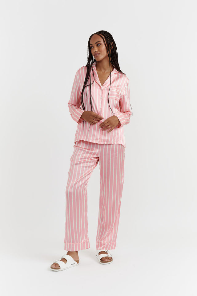 Powder-Pink Silk Striped Pyjamas image 2