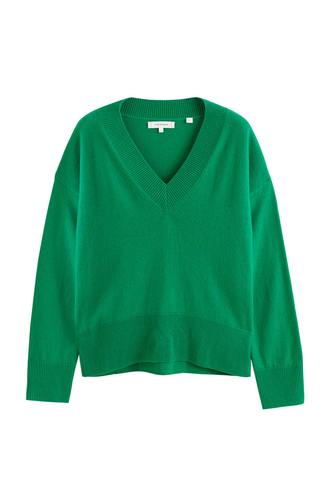 Forest-Green Wool-Cashmere V-Neck Sweater image 2