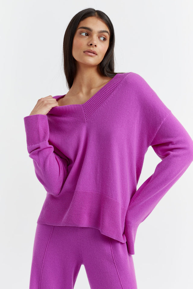 Violet Wool-Cashmere V-Neck Sweater image 1