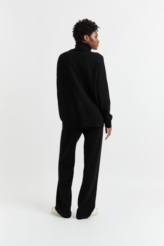 Black Wool-Cashmere Relaxed Rollneck Sweater image 3